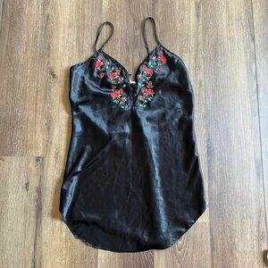 Vintage Black Lingerie Rose Satin Top